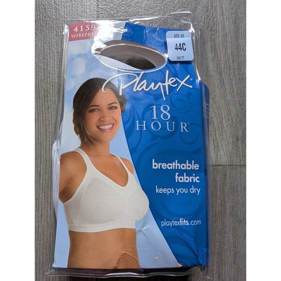 Playtex 18 Hour Wirefree Bra 44C White Breathable Fabric Comfort Fit Active Life - Picture 1 of 4